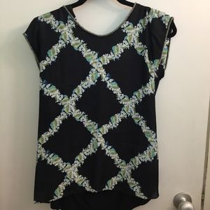 Cynthia Rowley Floral Blouse w/Beaded Trim, S